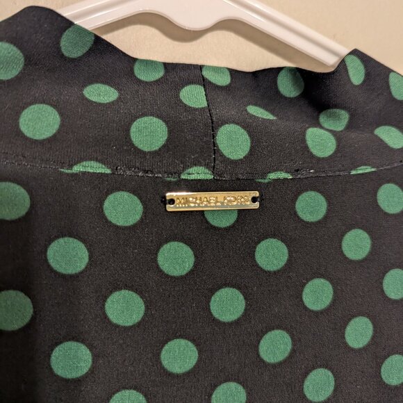 Michael Kors Black and Green Polka Dot Tie-Neck Top - Picture 5 of 8